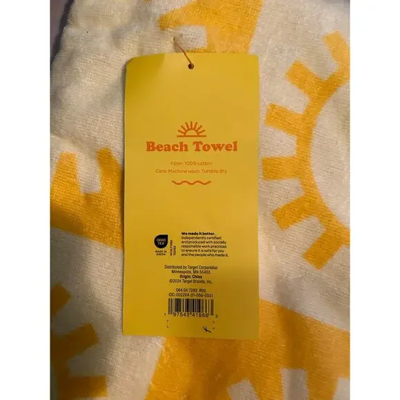 SUN SQUAD New 32" x 62" Yellow Sunshine Cotton Beach Towel - Picture 3 of 6